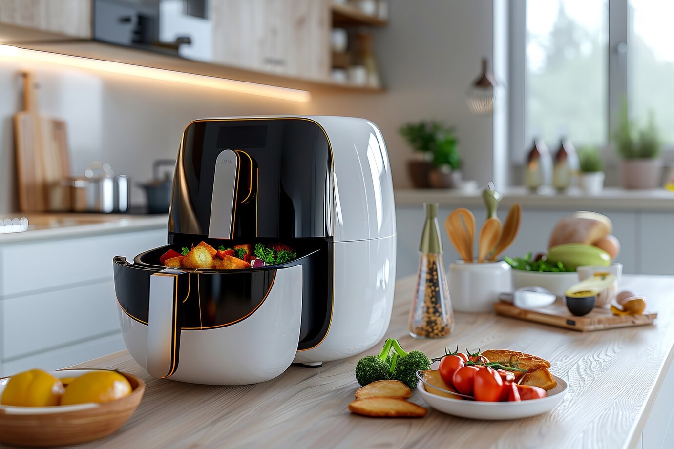view-modern-hot-air-fryer-with-cooked-food_23-2151737021